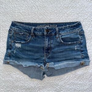 American Eagle low rise shortie denim jean shorts super stretch x cutoffs 6